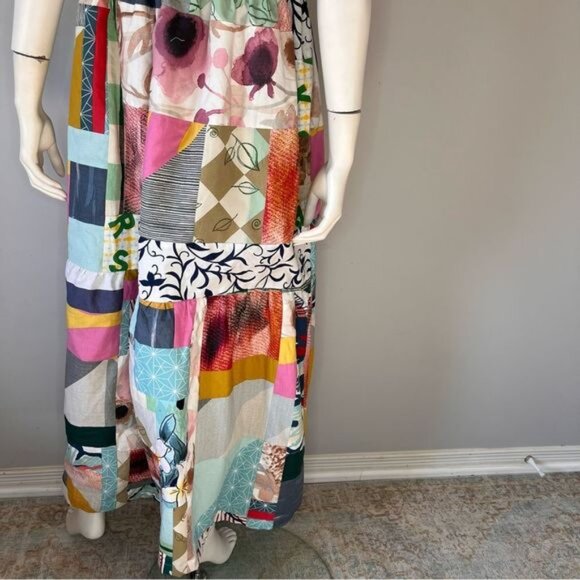 Handmade Multicolor Patchwork Tiered Sundress with Shoulder Straps Size Medium - Picture 10 of 13